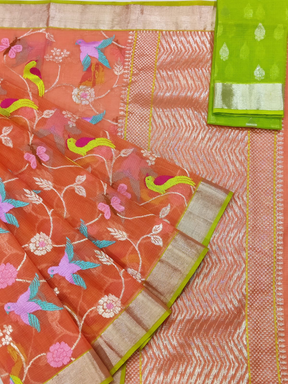 Exclusive All over Jaal  Zarikota Saree with contrast blouse