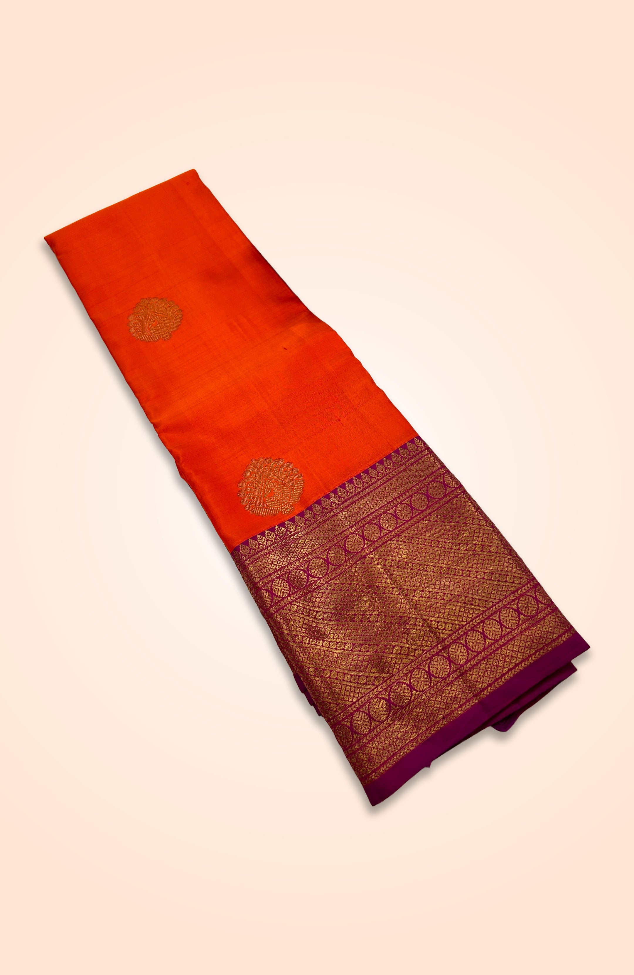 Kanchipuram Silk Checks and Butta Orange Saree