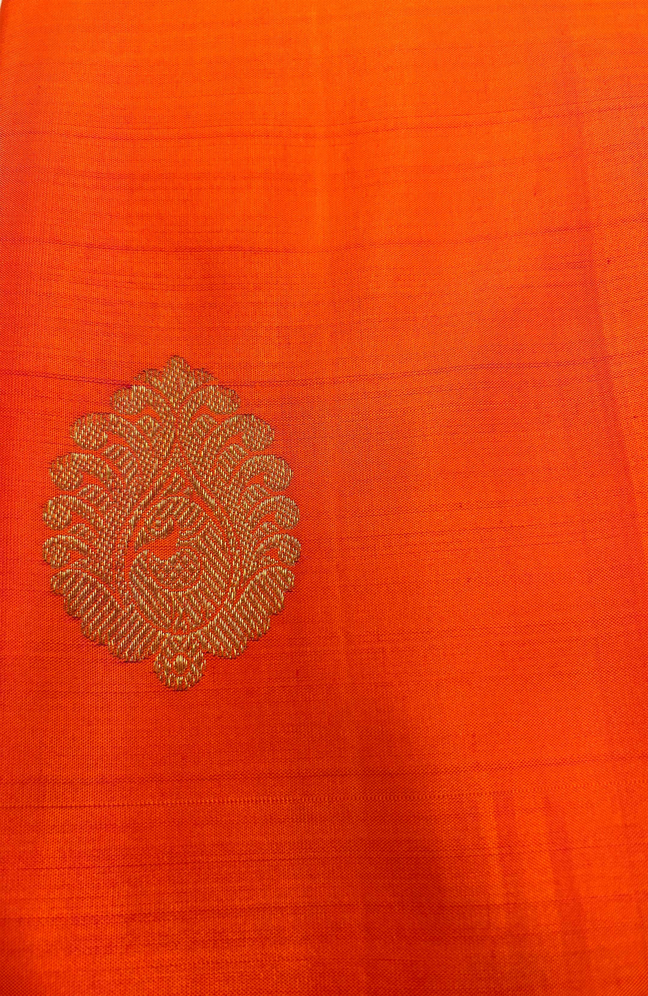 Kanchipuram Silk Checks and Butta Orange Saree